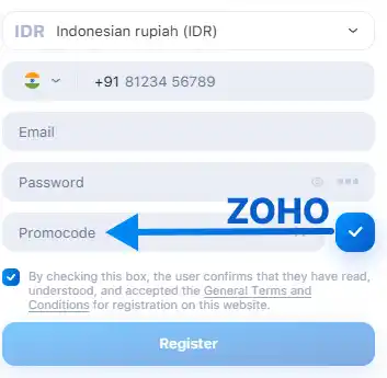 Enter the ZOHO promo code when registering